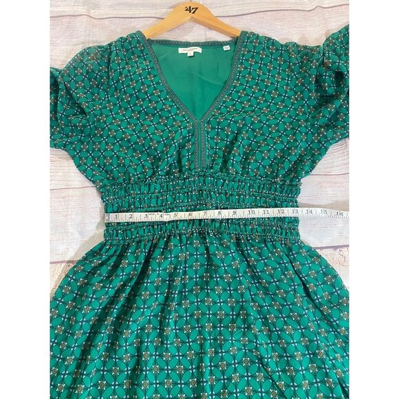 Max Studio Women's Long Sleeve Chiffon Green Smoked Mini Dress - Large - Picture 9 of 15